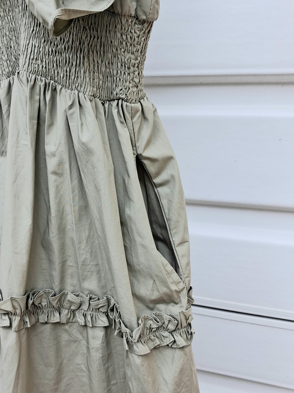 Ruffled V-Neck Tiered Maxi Dress in Sage Green - Picture 5 of 10